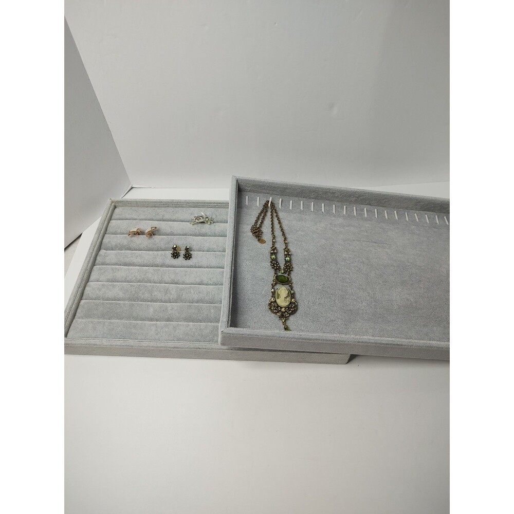 Large Velvet Jewelry Trays 2 Pack Stackable Jewelry Display Drawer Inserts
